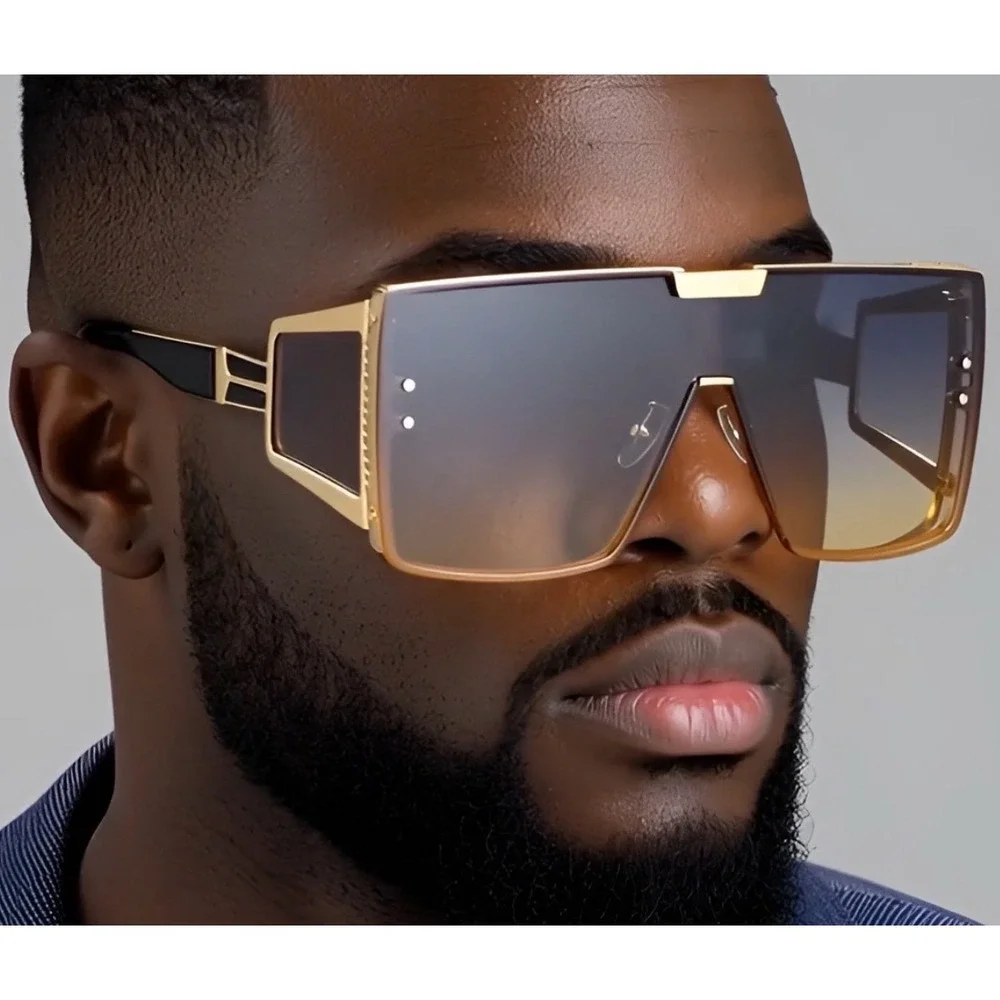 Sunglasses Oversized Designer Green Yellow Lens Sun Glasses Men Lentes Gafas New